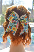 Large Loteria Print Rhinestone Embellished Hair Bow Alligator Clip Girls Women Theme Hair Accessory Mexican Hispanic Culture