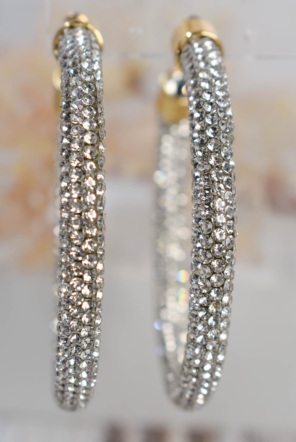 2.5" Ladies Bohemian Clear Rhinestone Sparkle Wrap Pave Open Hoop Earrings Stone Accent Women Party Night Out