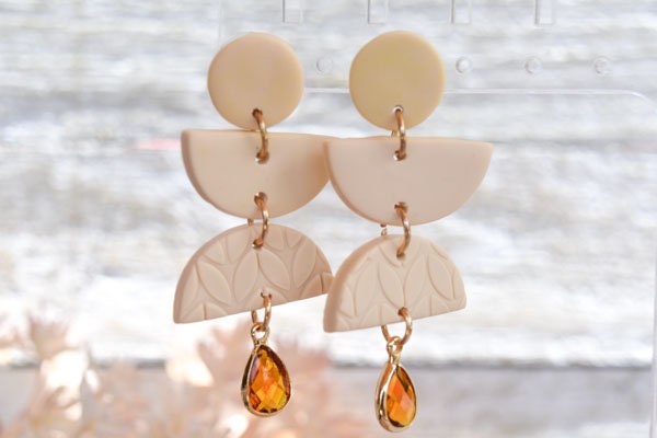 Boho Fashion Statement Handmade Nude Color Polymer Clay "Aura" Dangle Drop Earrings Gifts Women