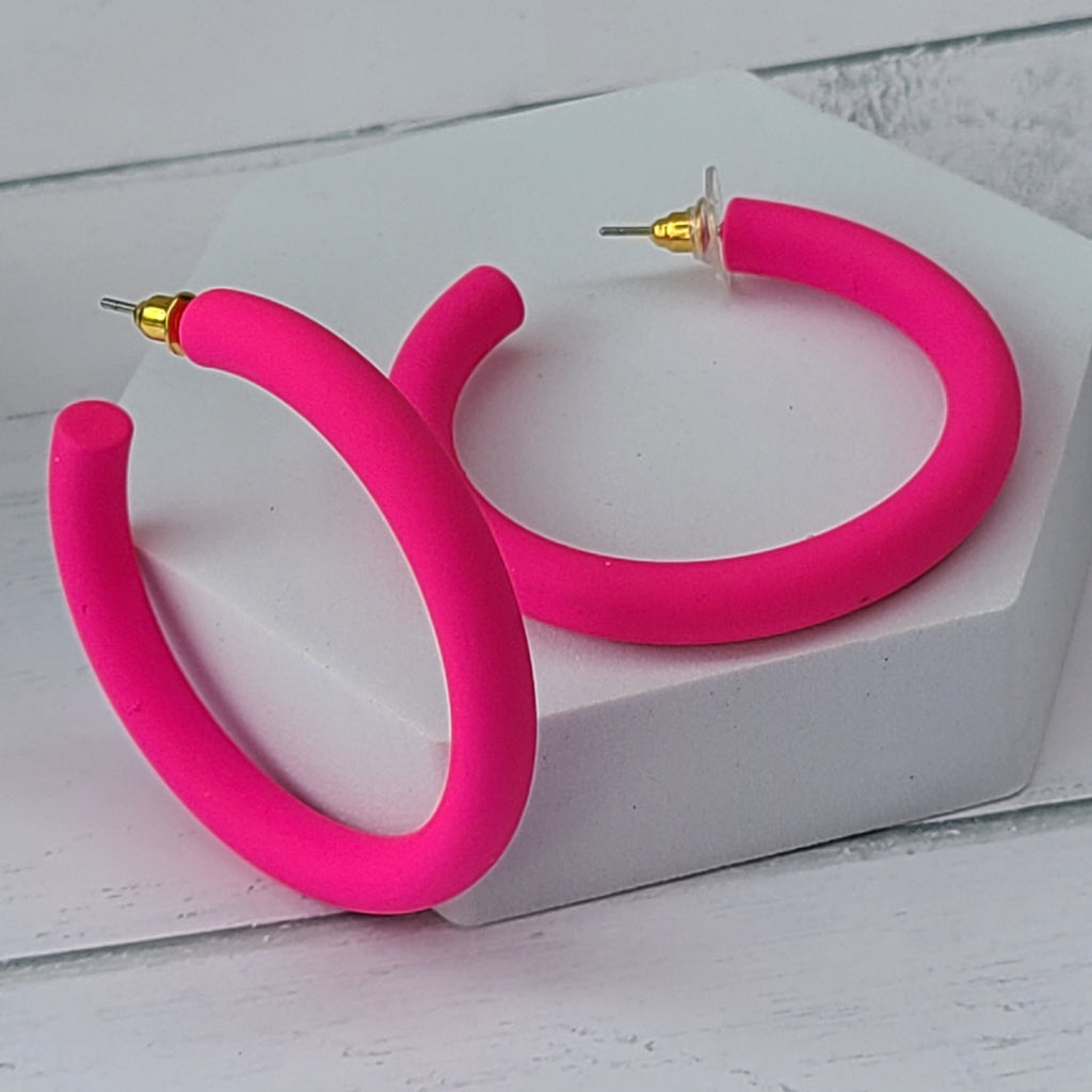Summer Statement Boho Retro 70's 80's Smooth Matte Tube Metal Hoop Earrings