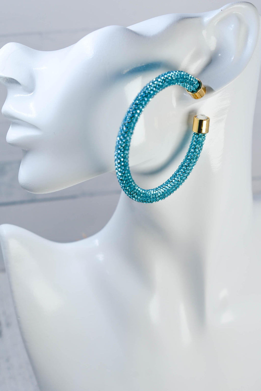 2.5" Ladies Bohemian Blue  Rhinestone Sparkle Wrap Pave Open Hoop Earrings Stone Accent Women Party Night Out