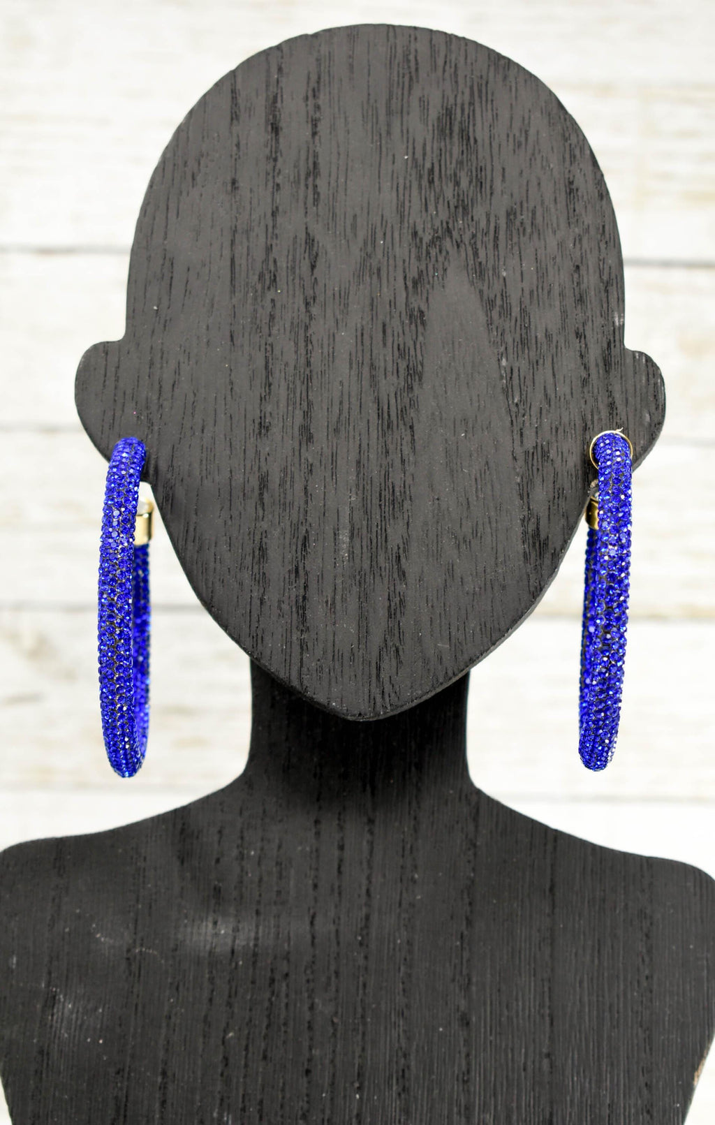 2.5" Ladies Bohemian Royal Blue Rhinestone Sparkle Wrap Pave Open Hoop Earrings Stone Accent Women Party Night Out