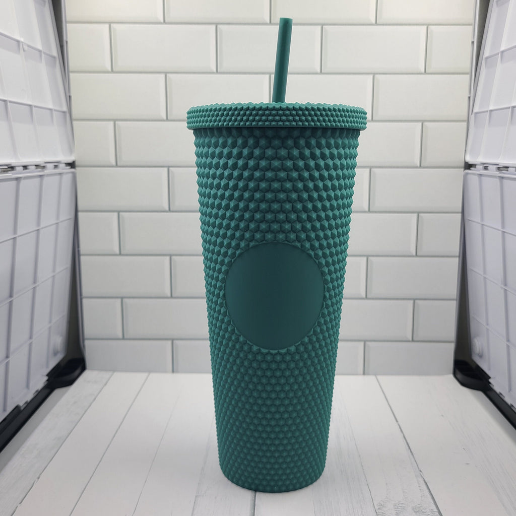 24oz Green Matte Studded Soft Texture To Go Travel Tumbler Cup Blank Center Circle with Lid and Matching Straw