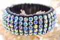Black Stretch Segmented Bracelet with Iridescent (AB) Rhinestones Women's Fashion Statement Jewelry Pageant Night Out