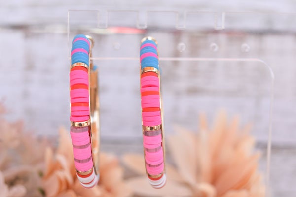 Boho Chic Statement Bright Multicolor Polymer Dark Discs Gold Tone Lever Back Hoop Earrings Women Gifts