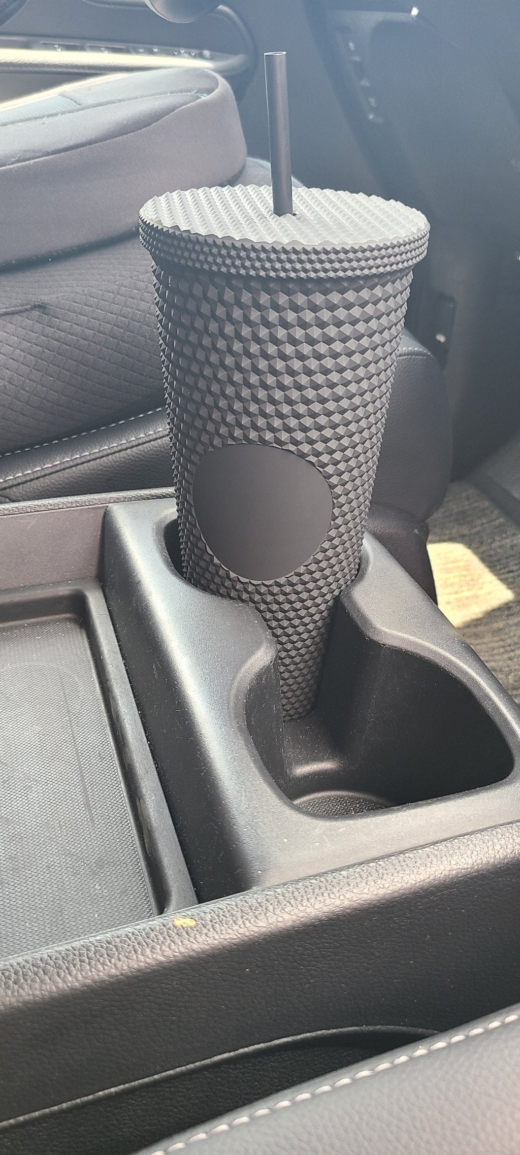 24oz Black Matte Studded Soft Texture To Go Travel Tumbler Cup Blank Center Circle with Lid and Matching Straw