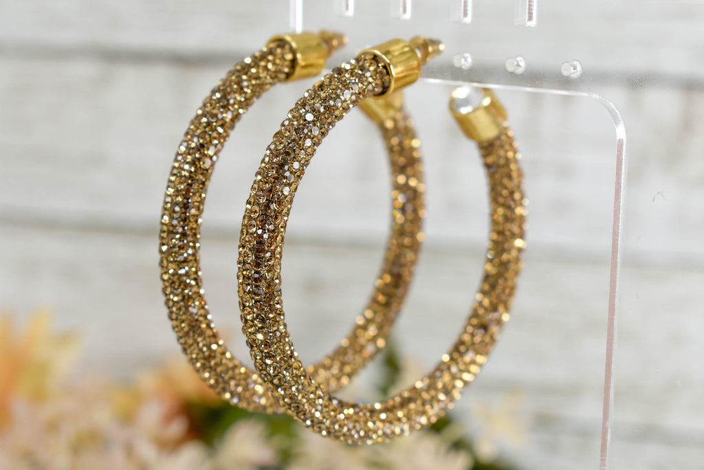 2.5" Ladies Bohemian Topaz Rhinestone Sparkle Wrap Pave Open Hoop Earrings Stone Accent Women Party Night Out