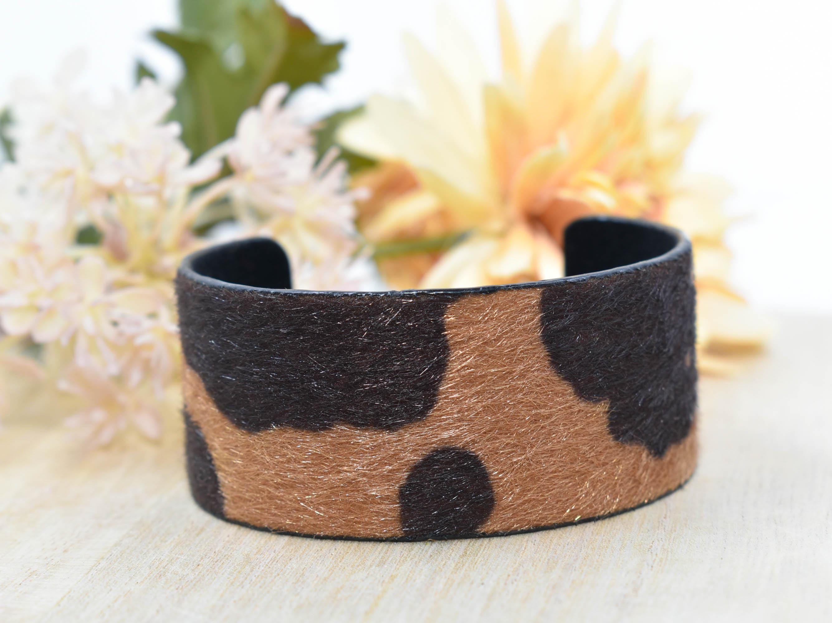 Faux Fur Cheetah Print Cuff Bangle Bracelet Statement Fashion Pageant Night Out
