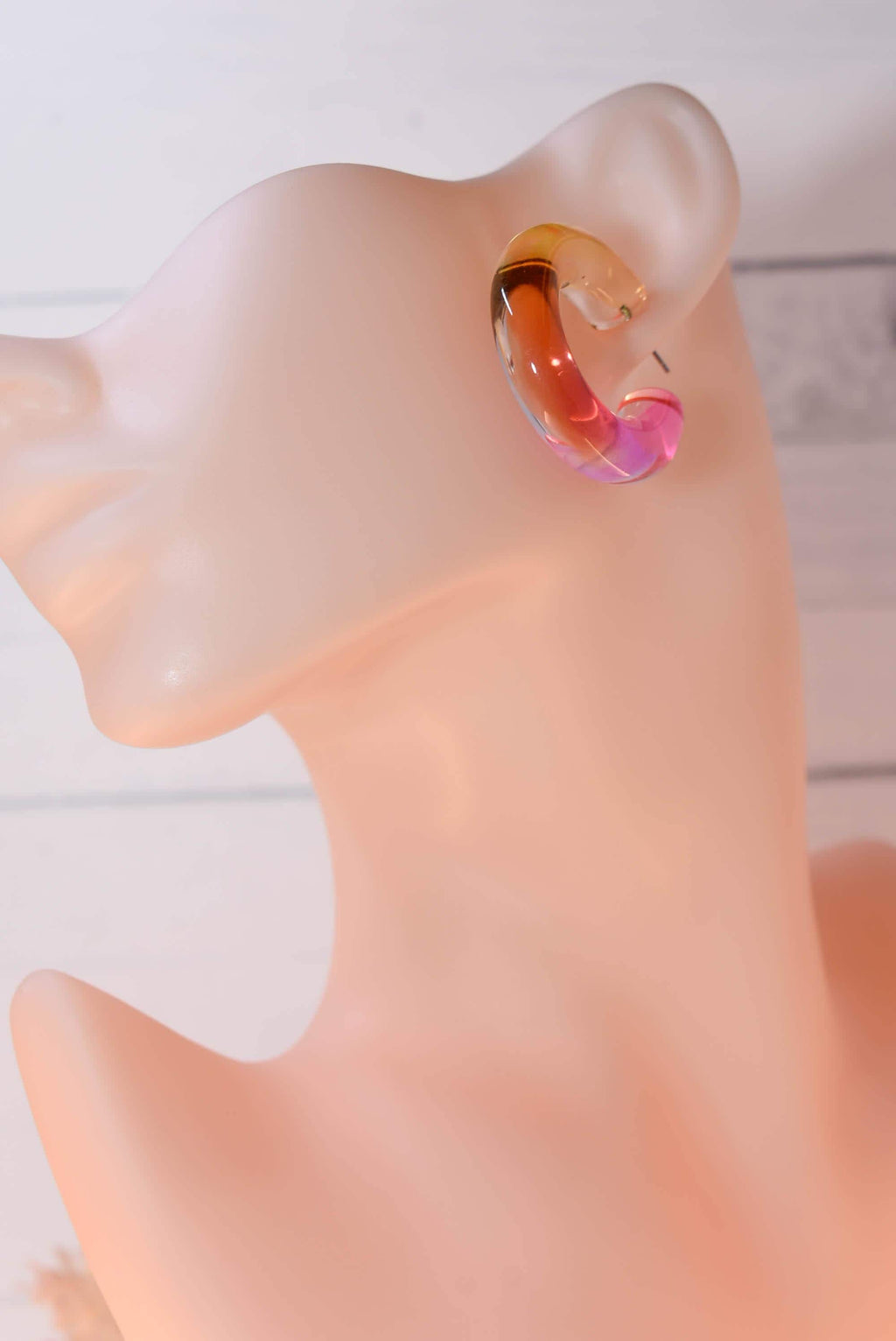 Translucent Gradient Amber Orange Pink Boho Semi Chunky Lucite Ombre Jelly 1.5" Hoop Earrings