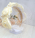 Ivory Satin Rose Bridal Headband: Wedding Veil Fascinator