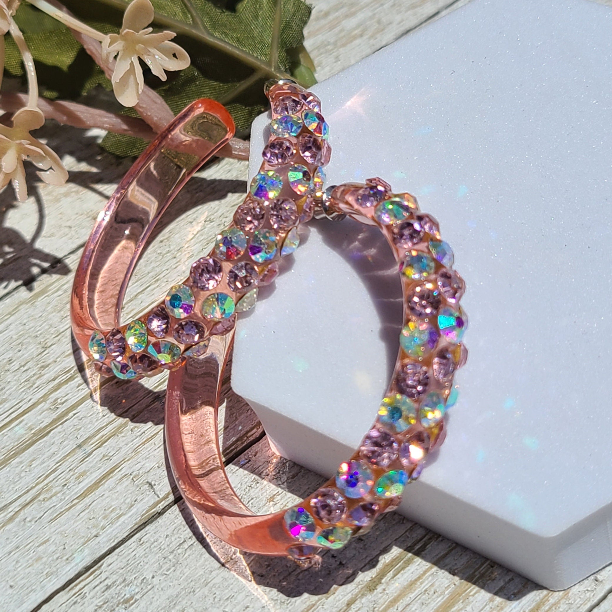 Translucent Pink Bling Statement Acrylic Lucite Clear Pink/AB Rhinestones 2" Women's Hoop Earrings Pageant Weddings Night Out