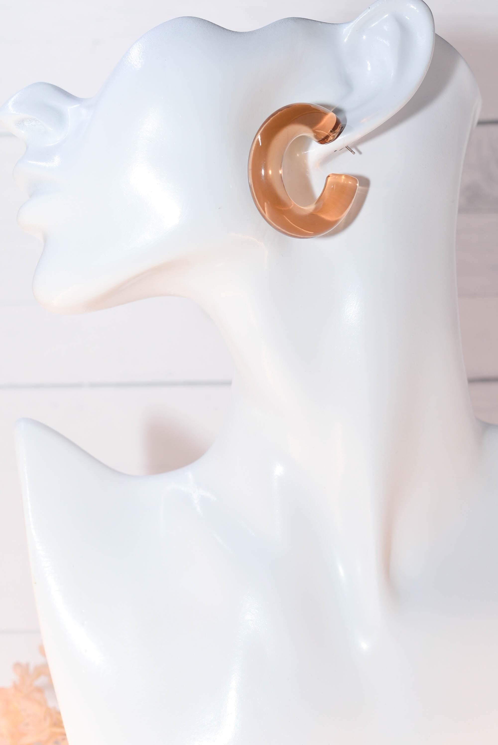 Translucent Light Amber Retro Boho Semi Chunky Lucite Jelly 1.5" Hoop Earrings