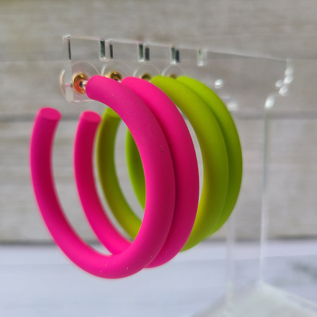 Summer Statement Boho Retro 70's 80's Smooth Matte Tube Metal Hoop Earrings
