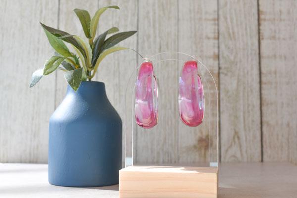 Tie Dye Pink Lucite Translucent Hoop Earrings