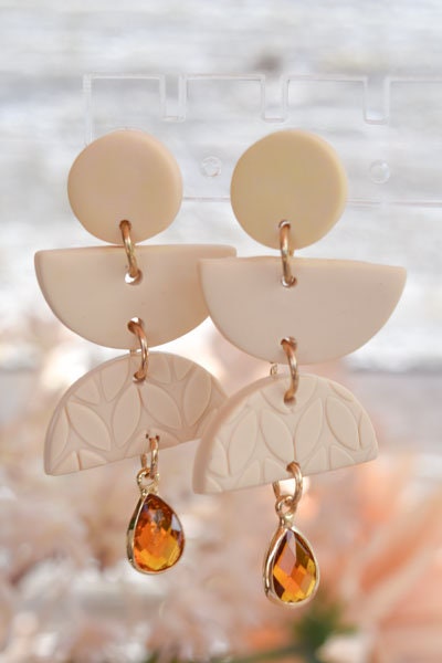 Boho Fashion Statement Handmade Nude Color Polymer Clay "Aura" Dangle Drop Earrings Gifts Women