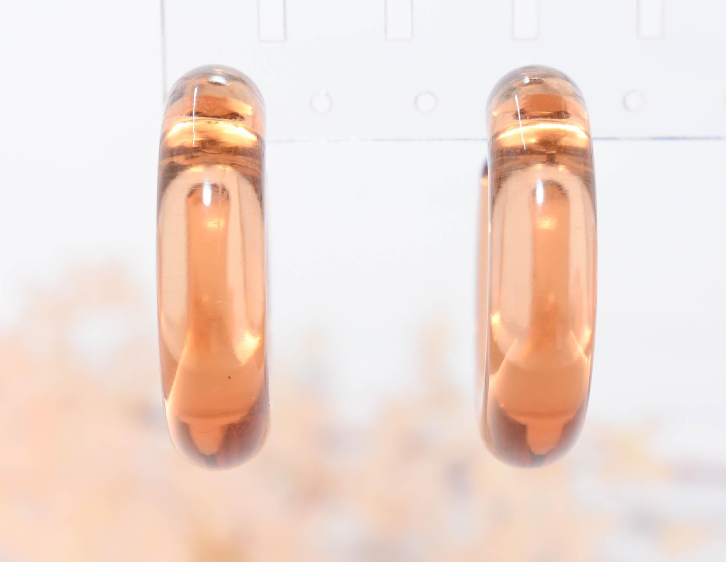 Translucent Light Amber Retro Boho Semi Chunky Lucite Jelly 1.5" Hoop Earrings