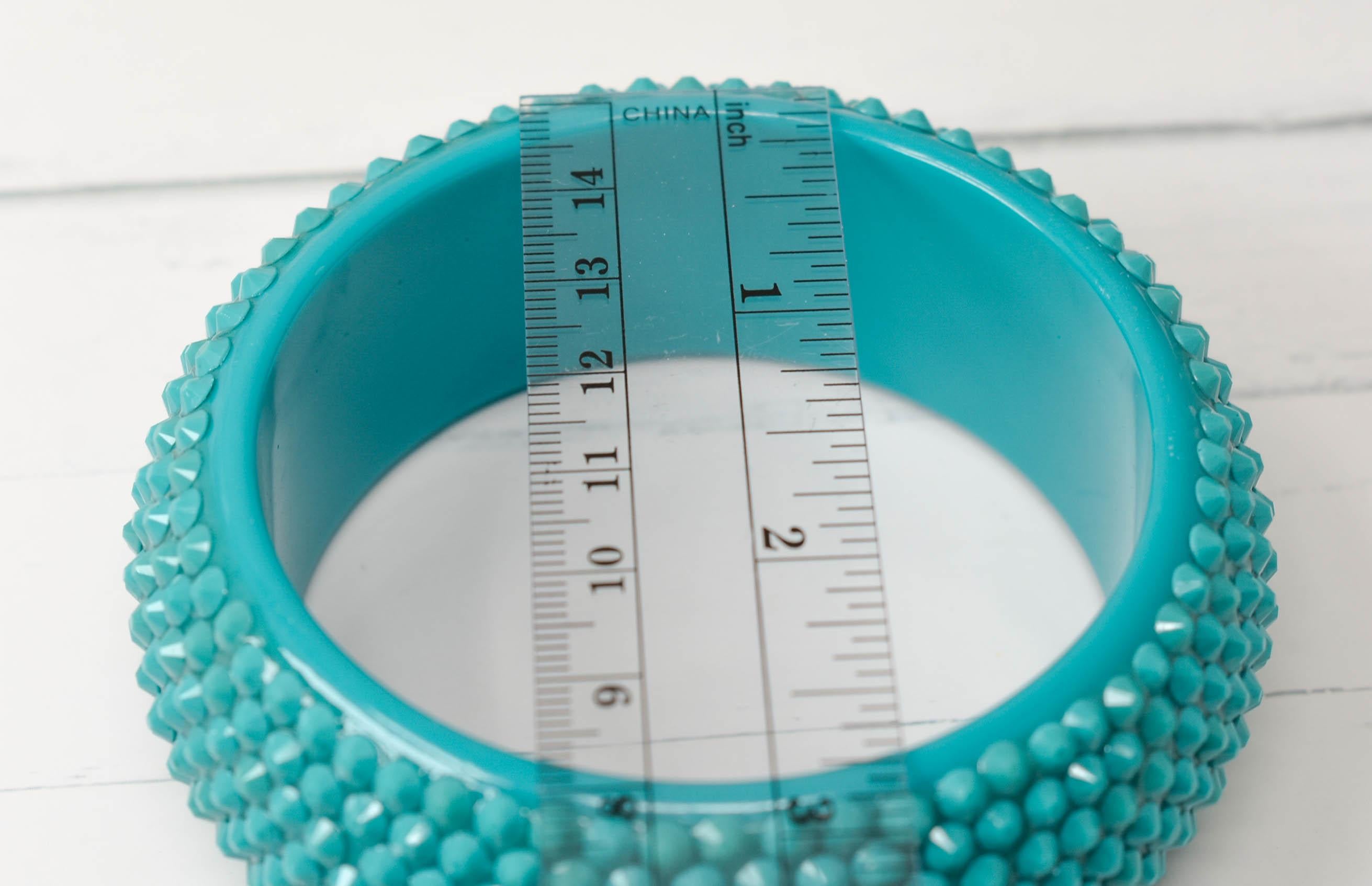 Retro Neon Aqua Blue Chunky Rhinestone Embellished Summer Bangle Bracelet