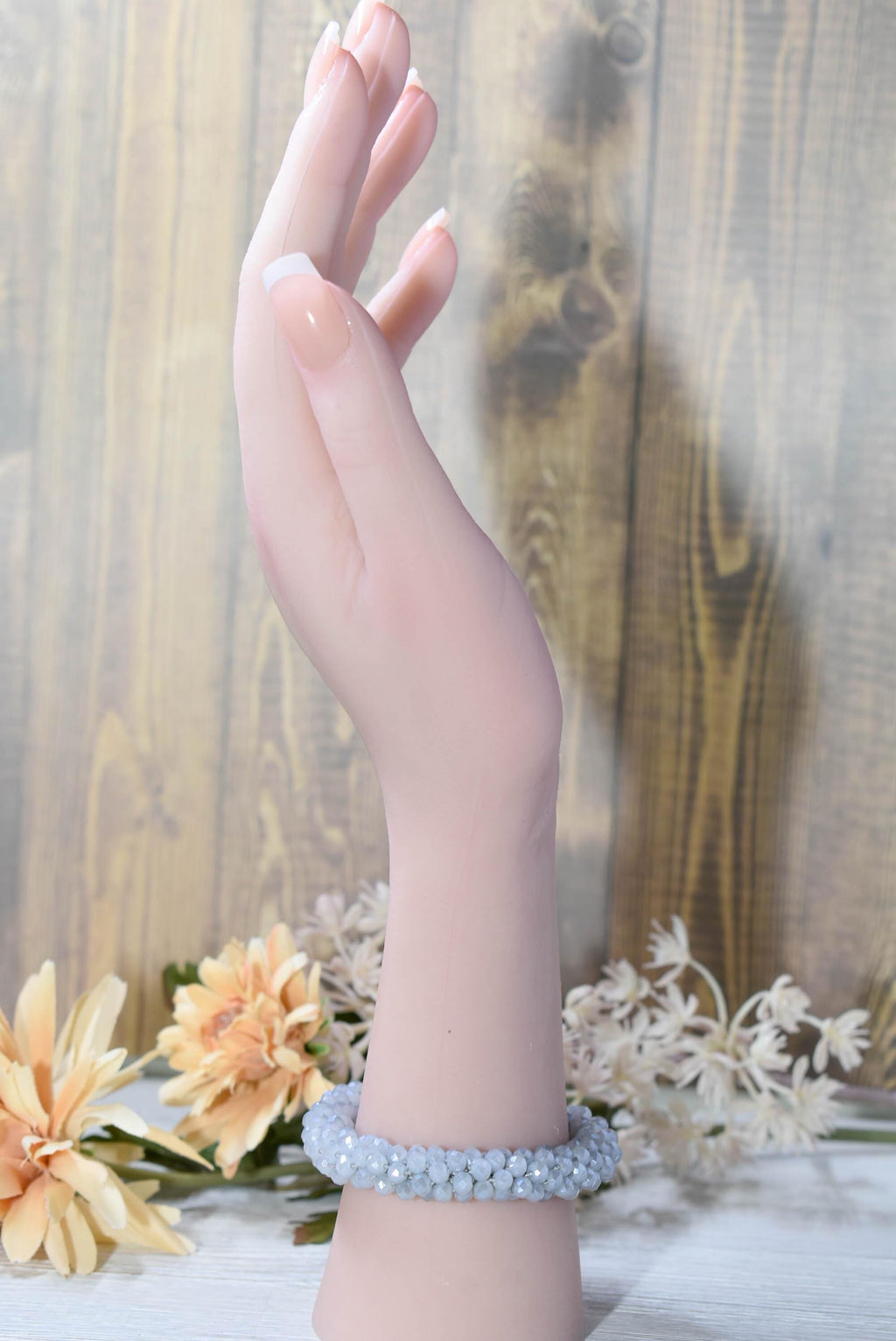 Elegant Light Gray Mini Glass Crystal Bead Cluster Stretch Bracelet