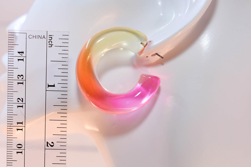 Translucent Gradient Amber Orange Pink Boho Semi Chunky Lucite Ombre Jelly 1.5" Hoop Earrings