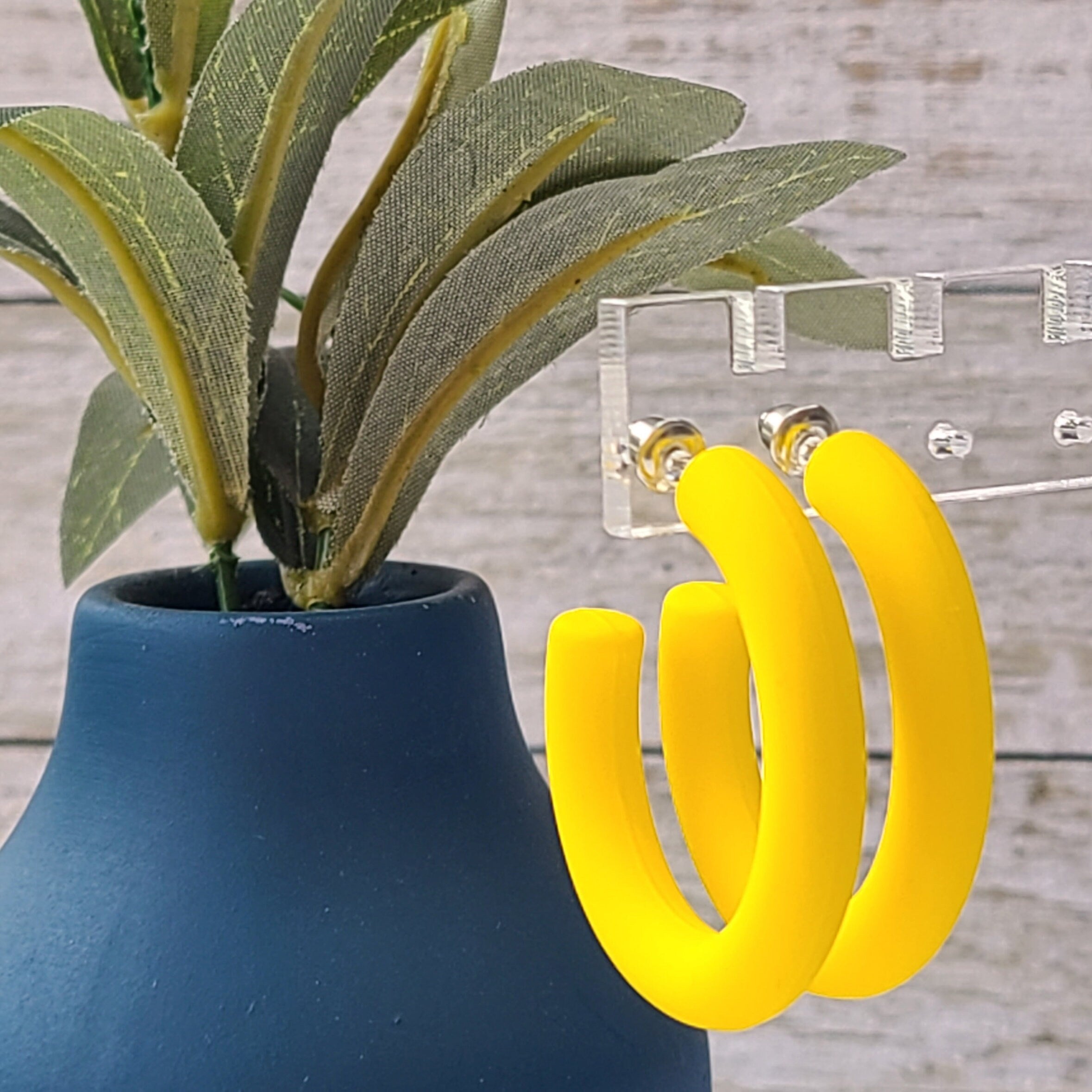 Summer Fun Oblong Matte Yellow 1.5" Half Hoop Earrings