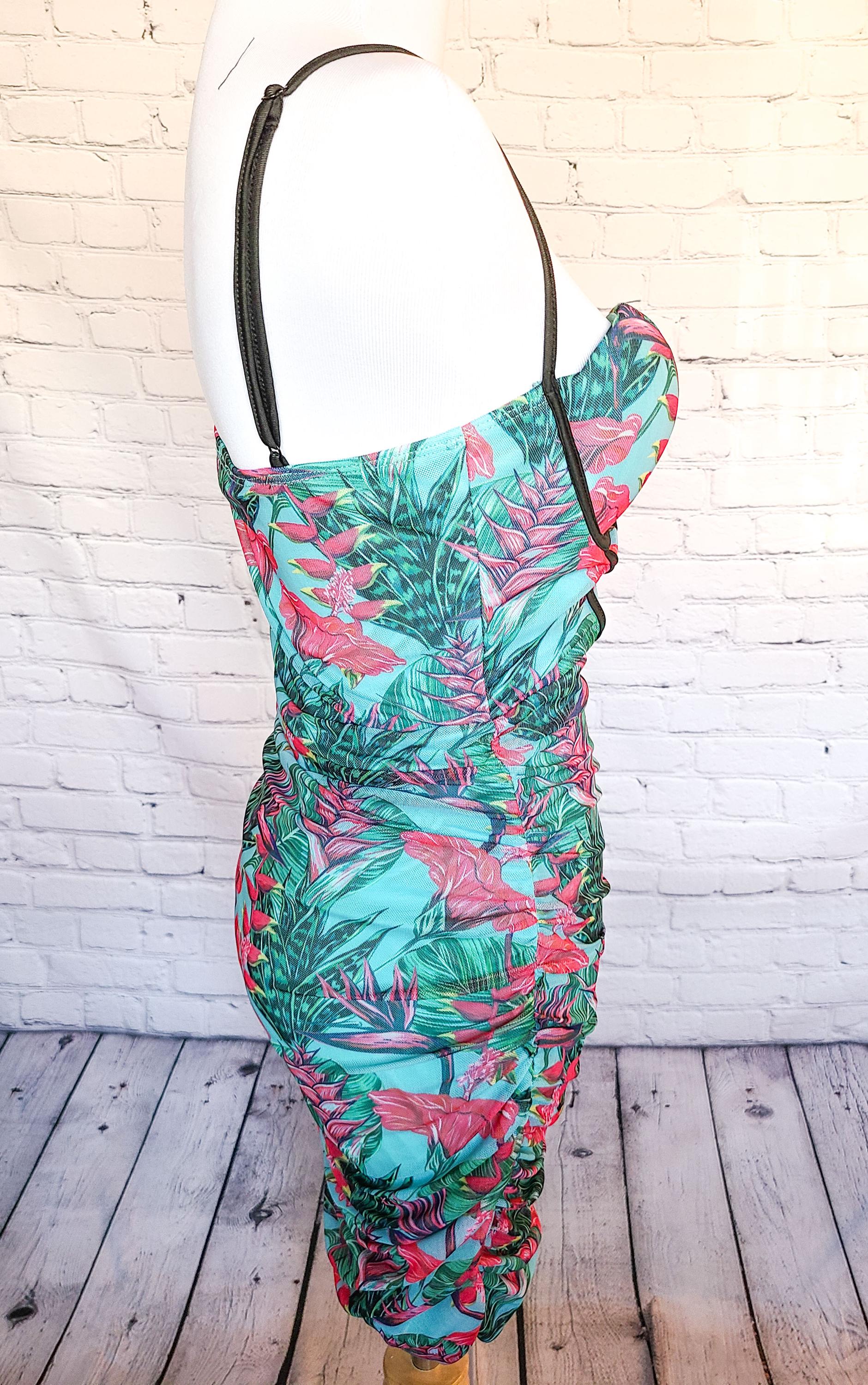 Floral Adjustable Spaghetti Strap Bodycon Cocktail Dress