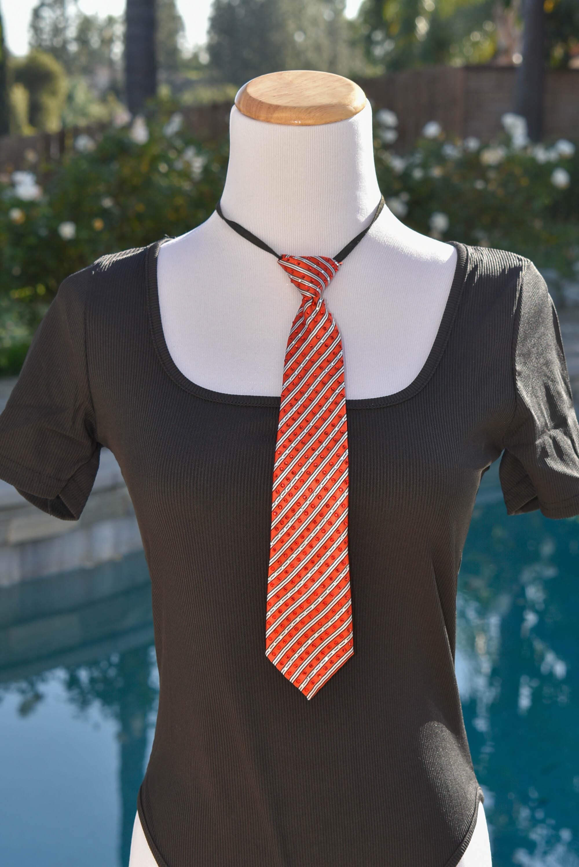 Rhinestone Embellished Necktie: Red and Clear Rhinestones, Party Costume