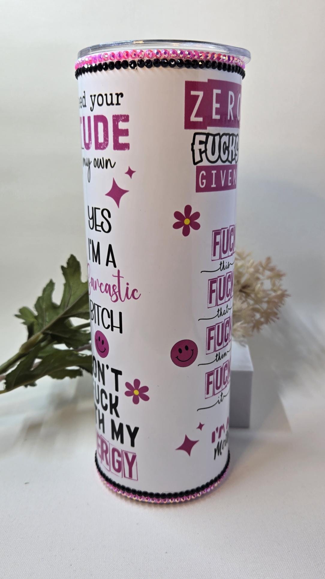 Rhinestone Embellish 20oz Let's Keep the Dumbfuckery to a Minimum Today Travel Tumbler Cup with Lid and Metal Straw Sarcastic Tumbler Gifts