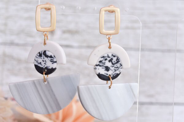 Boho Fashion Statement Handmade Polymer Clay "Betty" Dangle Drop Earrings Gifts Women Gray
