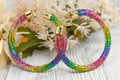 2.5" Ladies Bohemian Multicolor Rainbow Rhinestone Sparkle Wrap Pave Open Hoop Earrings Stone Accent Women Party Night Out
