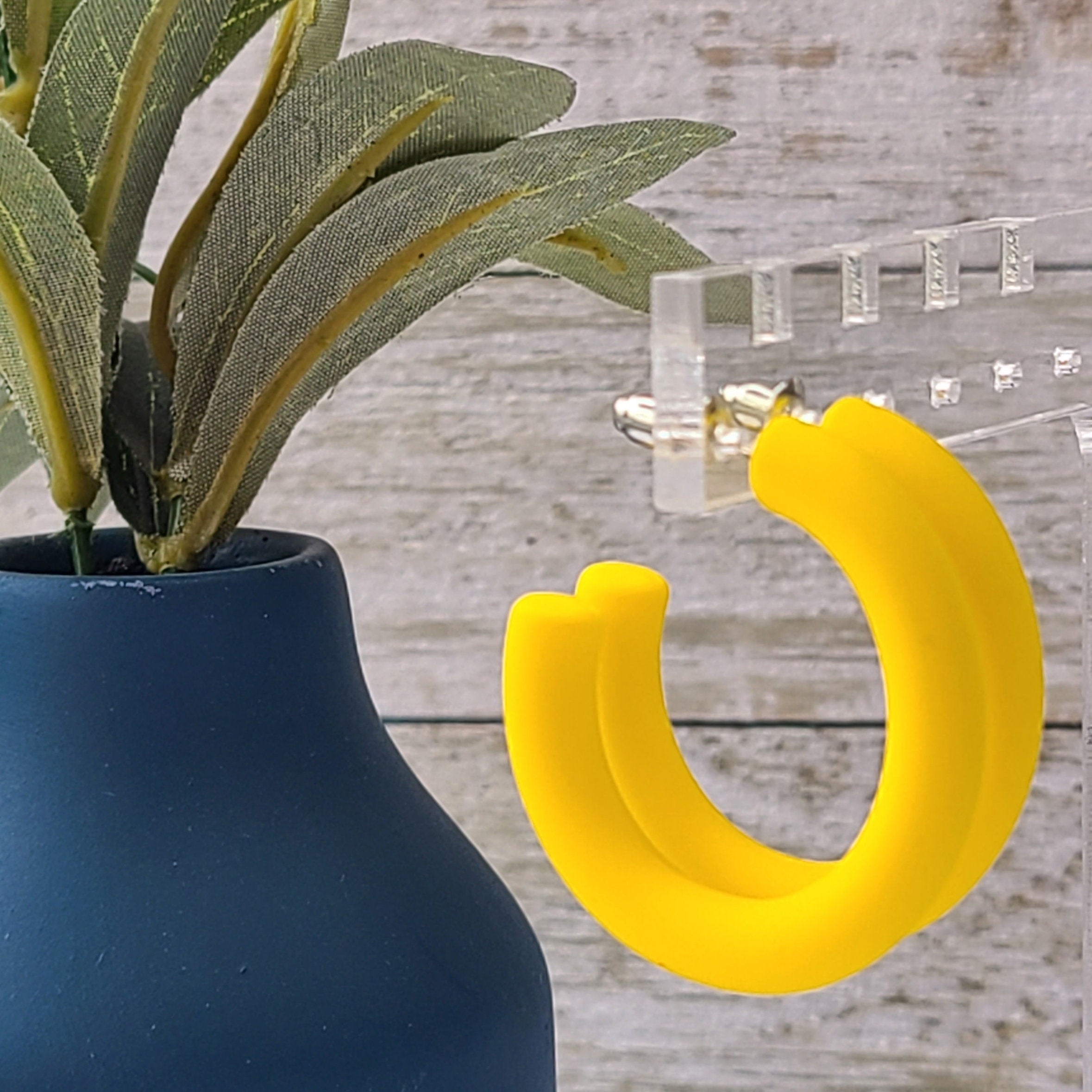 Summer Fun Oblong Matte Yellow 1.5" Half Hoop Earrings