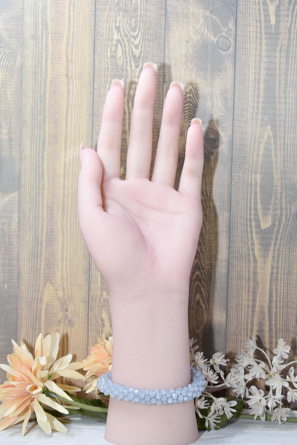 Elegant Light Gray Mini Glass Crystal Bead Cluster Stretch Bracelet