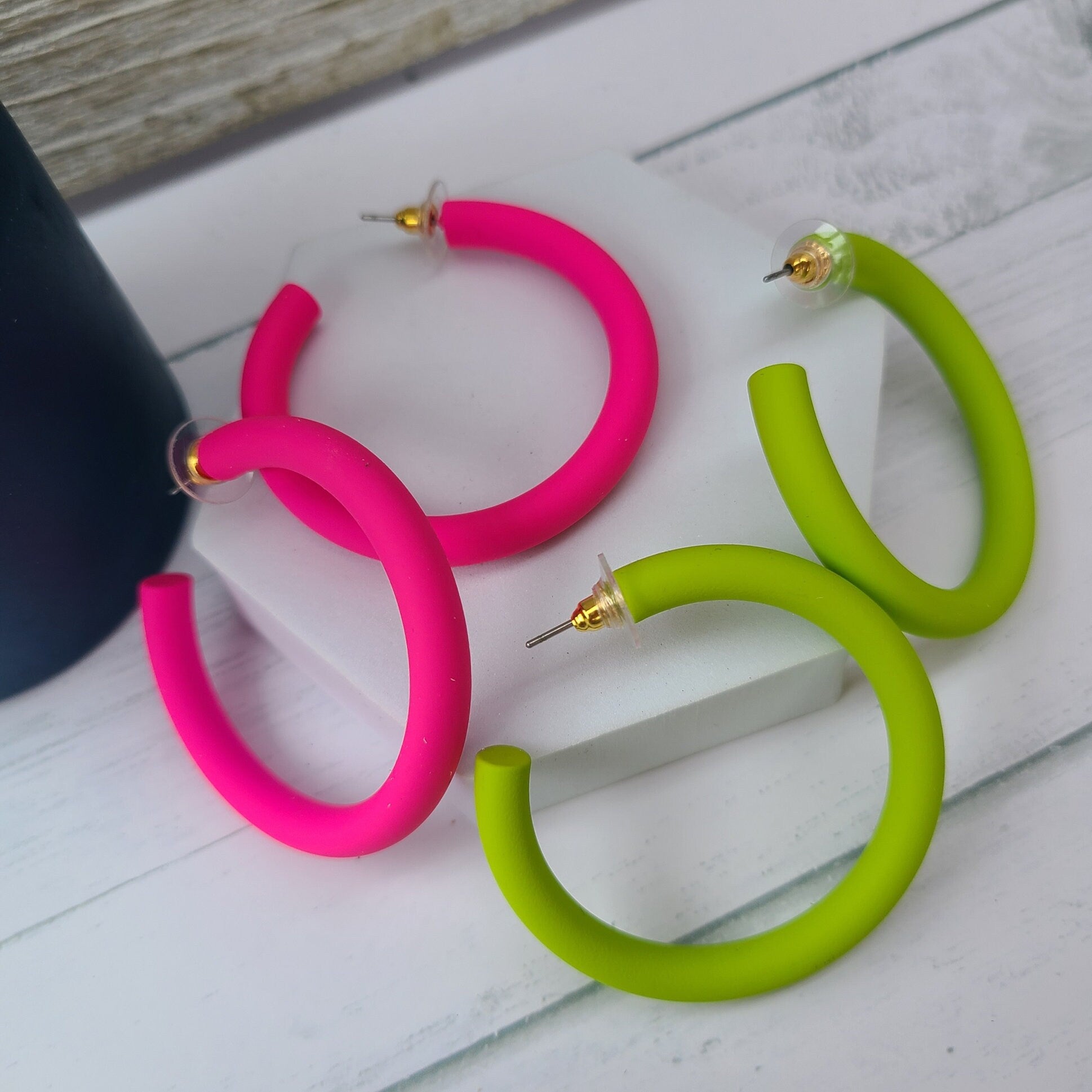 Summer Statement Boho Retro 70's 80's Smooth Matte Tube Metal Hoop Earrings