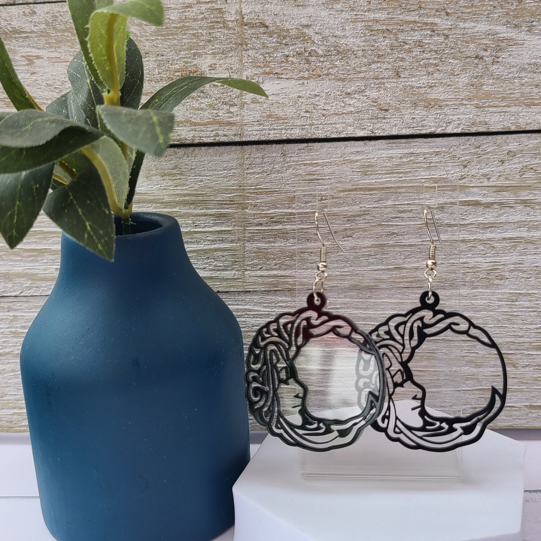 Steampunk Celestial Crescent Moon Lady Face Silhouette Dangle Earrings