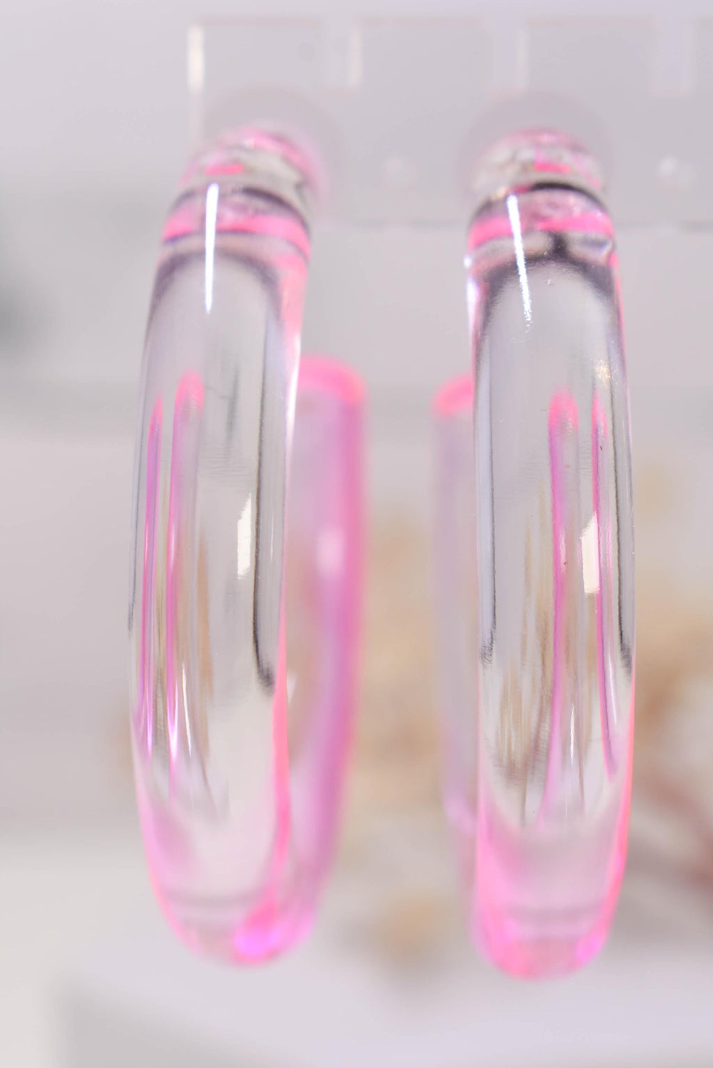 Translucent Gradient Clear Pink Retro Statement Chunky Lucite Ombre Hoop Earrings