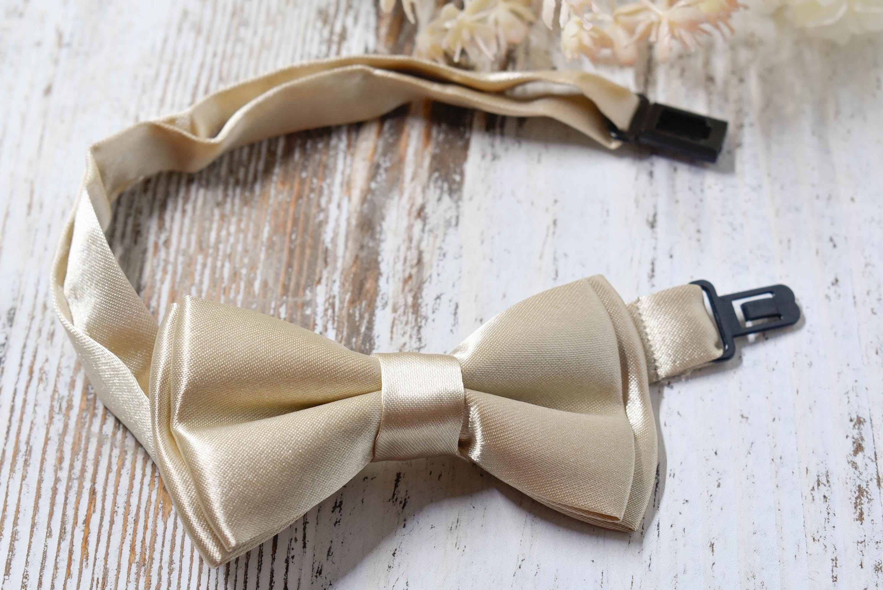 Kids Children's Satin Bow Tie Light Gold Champagne Adjustable Neck Length Formal Attire Wedding Ceremony