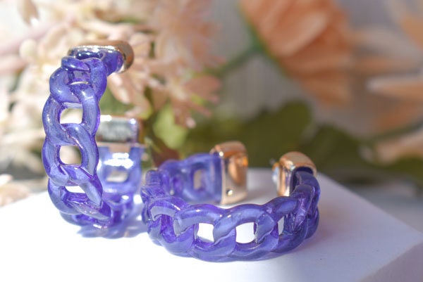 Boho 1.25" Clear Purple Blue Chain Link Lucite Translucent Hoop Earrings Stylish Gifts Women Fashion