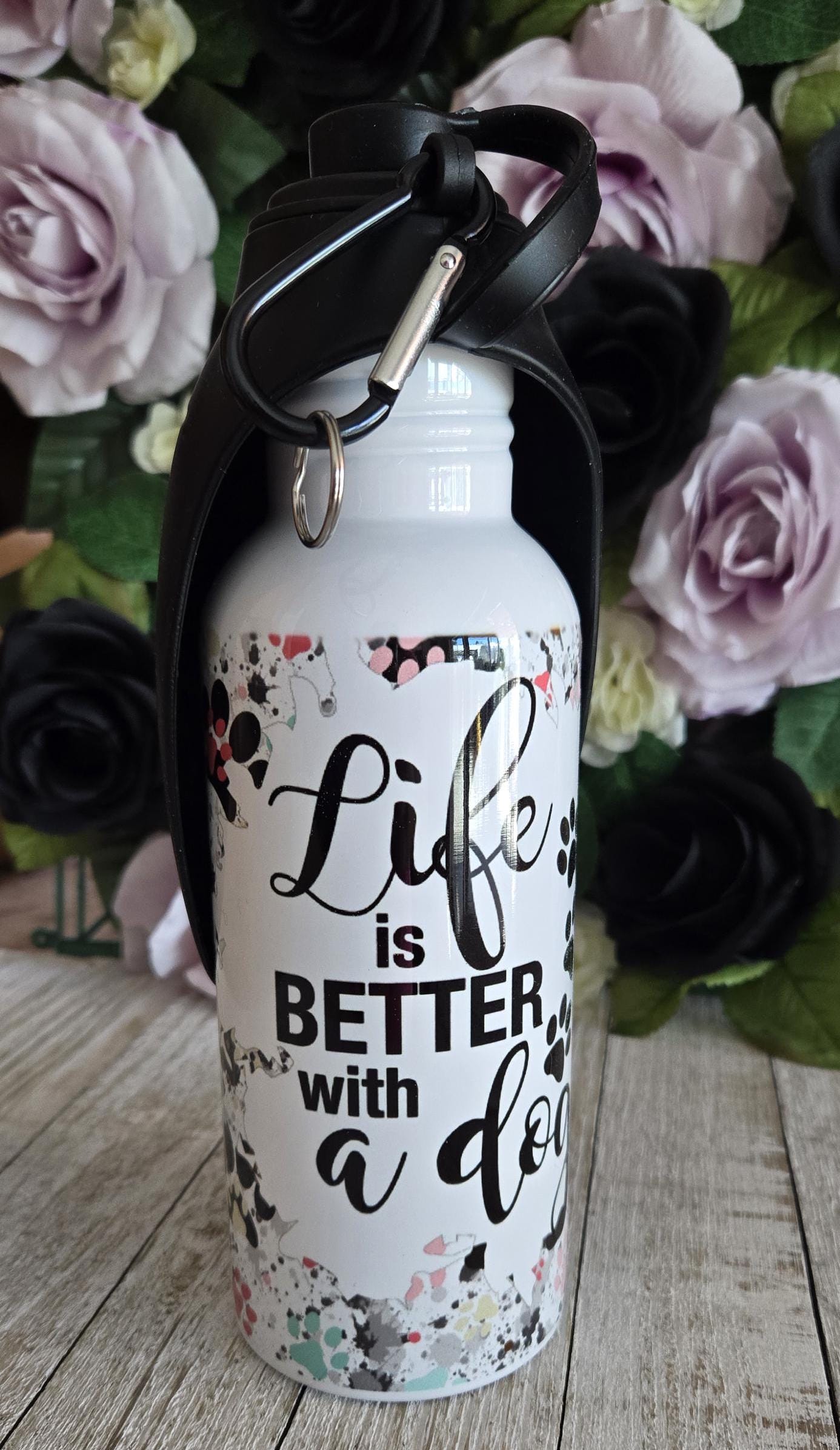 Life is Better with a Dog Portable Dog Water Bottle 20oz Stainless Steel Dog Lover Owner Puppy Pet Travel Water Bowl Mom Birthday Gift