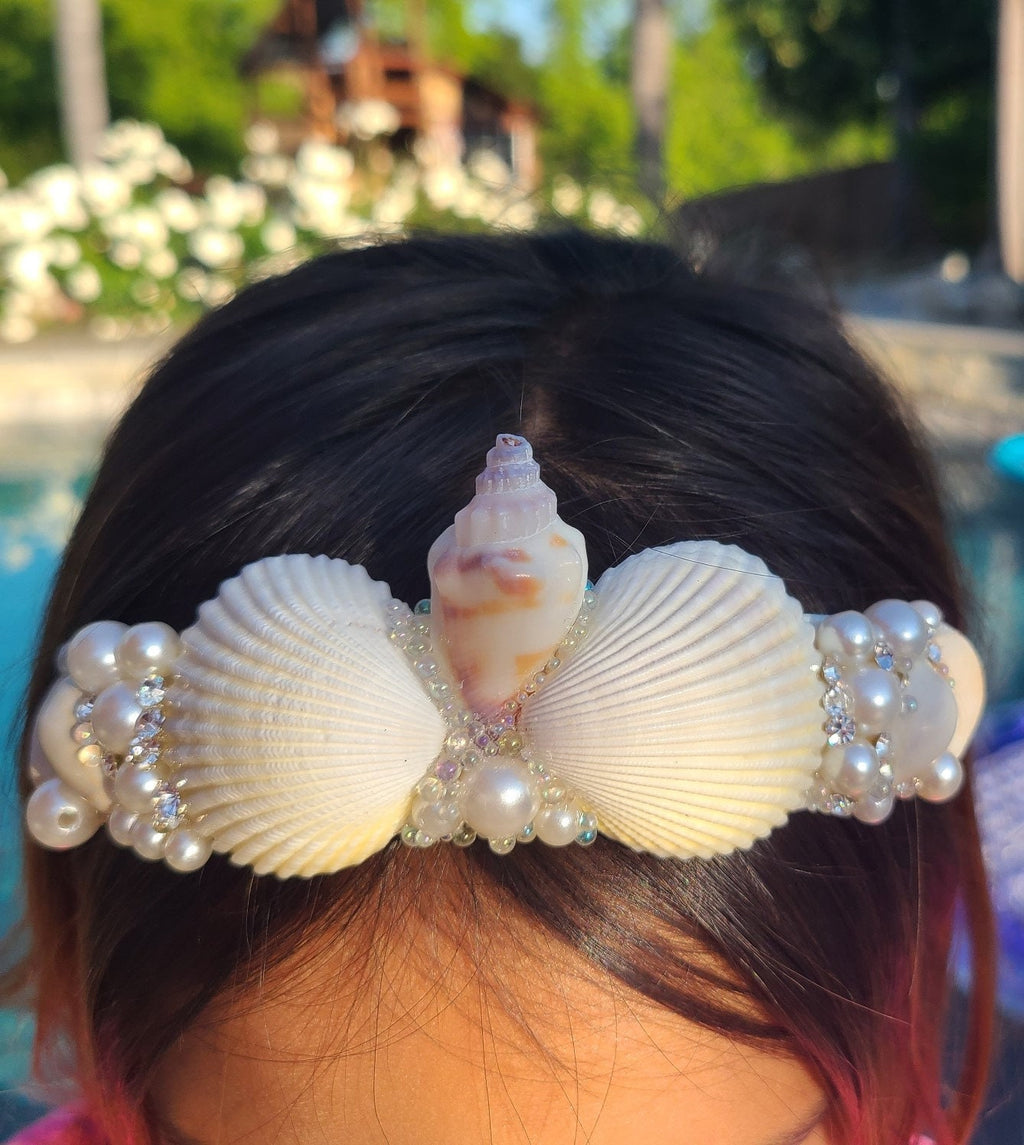 Handmade Seashell Bridal Headband: Pearl & Rhinestone Boho Wedding