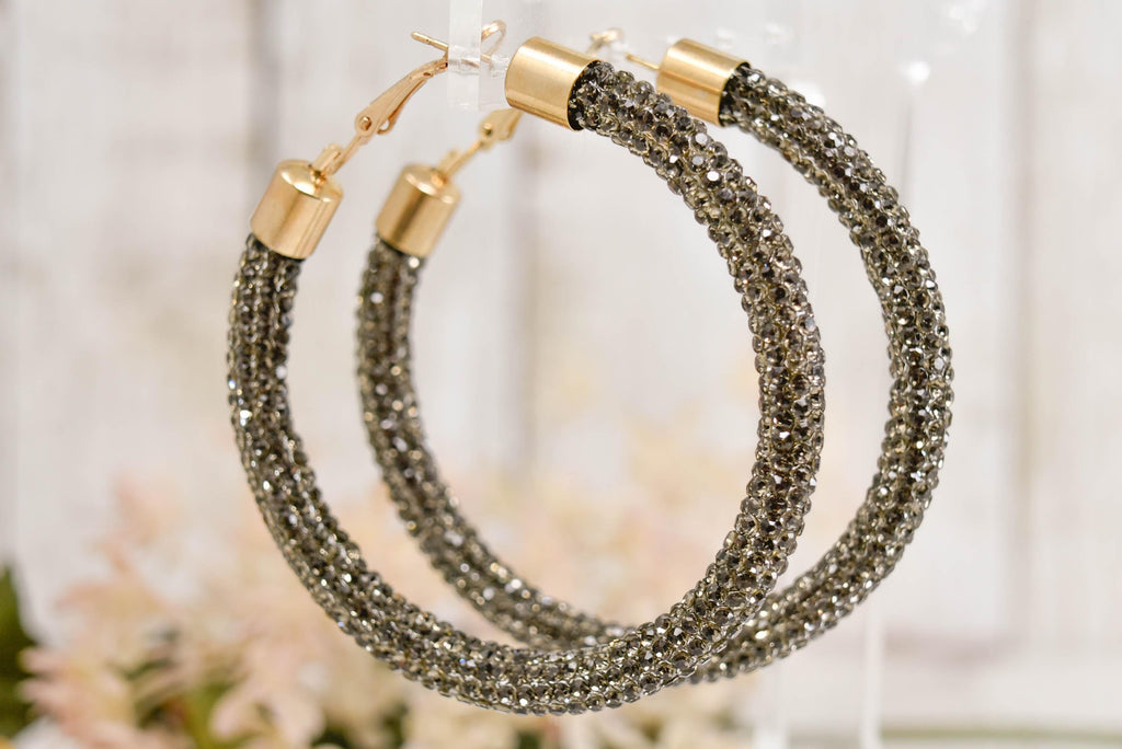 2.5" Large Bronze Bling Diva Pave Resin Set Rhinestone Hoop Earrings Women Party Night Out Pageant Jewelry Night Out Boujee Glam