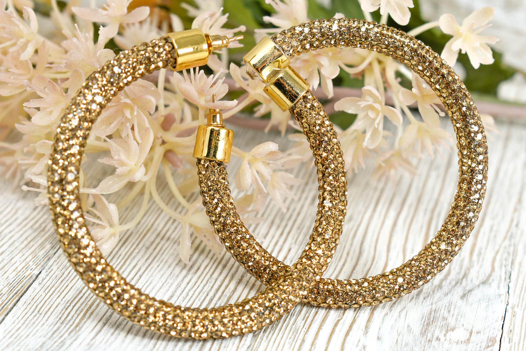 2.5" Ladies Bohemian Topaz Rhinestone Sparkle Wrap Pave Open Hoop Earrings Stone Accent Women Party Night Out