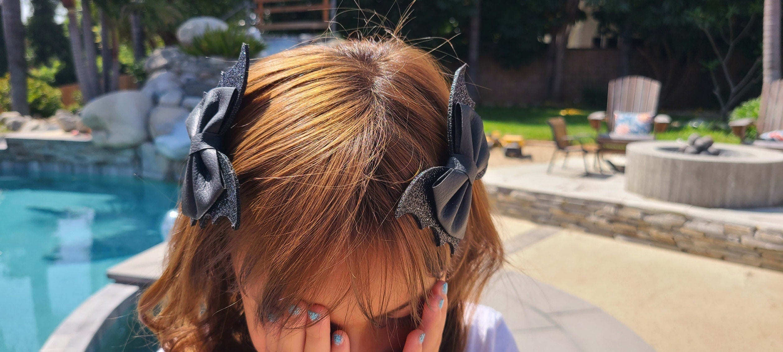 Emo Goth Punk Black Glitter Bat Wing Shape Halloween Bow Hair Barrette Set Girls Women Holiday Hair Accessory Hair Clip