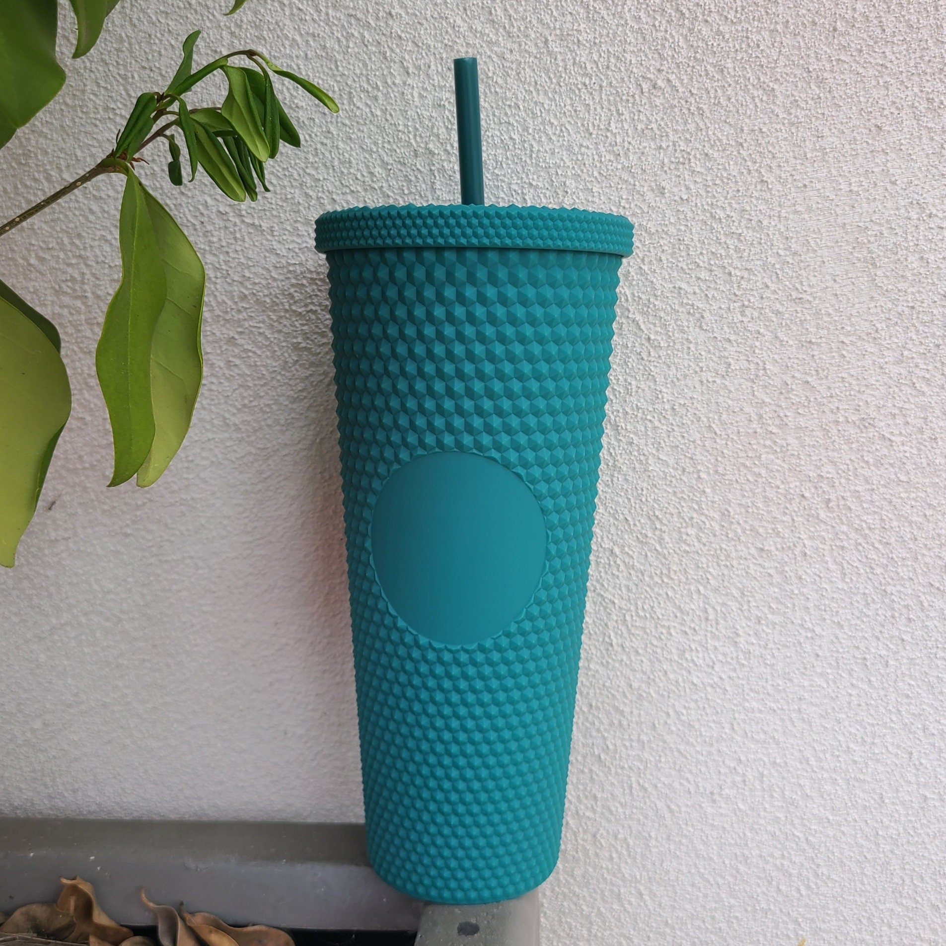 24oz Green Matte Studded Soft Texture To Go Travel Tumbler Cup Blank Center Circle with Lid and Matching Straw