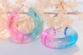 Translucent Gradient Pink Blue Retro Boho Semi Chunky Lucite Ombre Jelly 1.5" Hoop Earrings