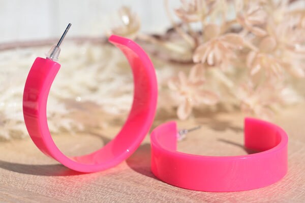 80's Retro Bright Neon Pink Chandler Hoop Earrings Women Girls Costume Statement Festival Party Girls Night