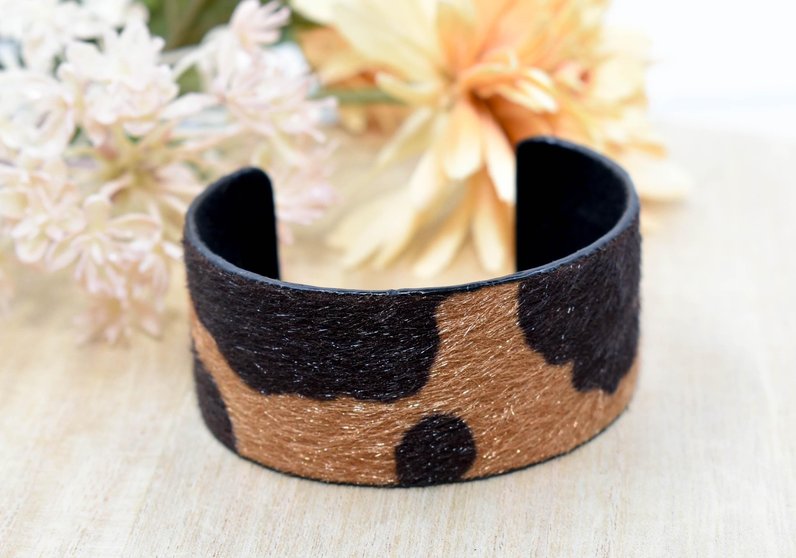 Faux Fur Cheetah Print Cuff Bangle Bracelet Statement Fashion Pageant Night Out