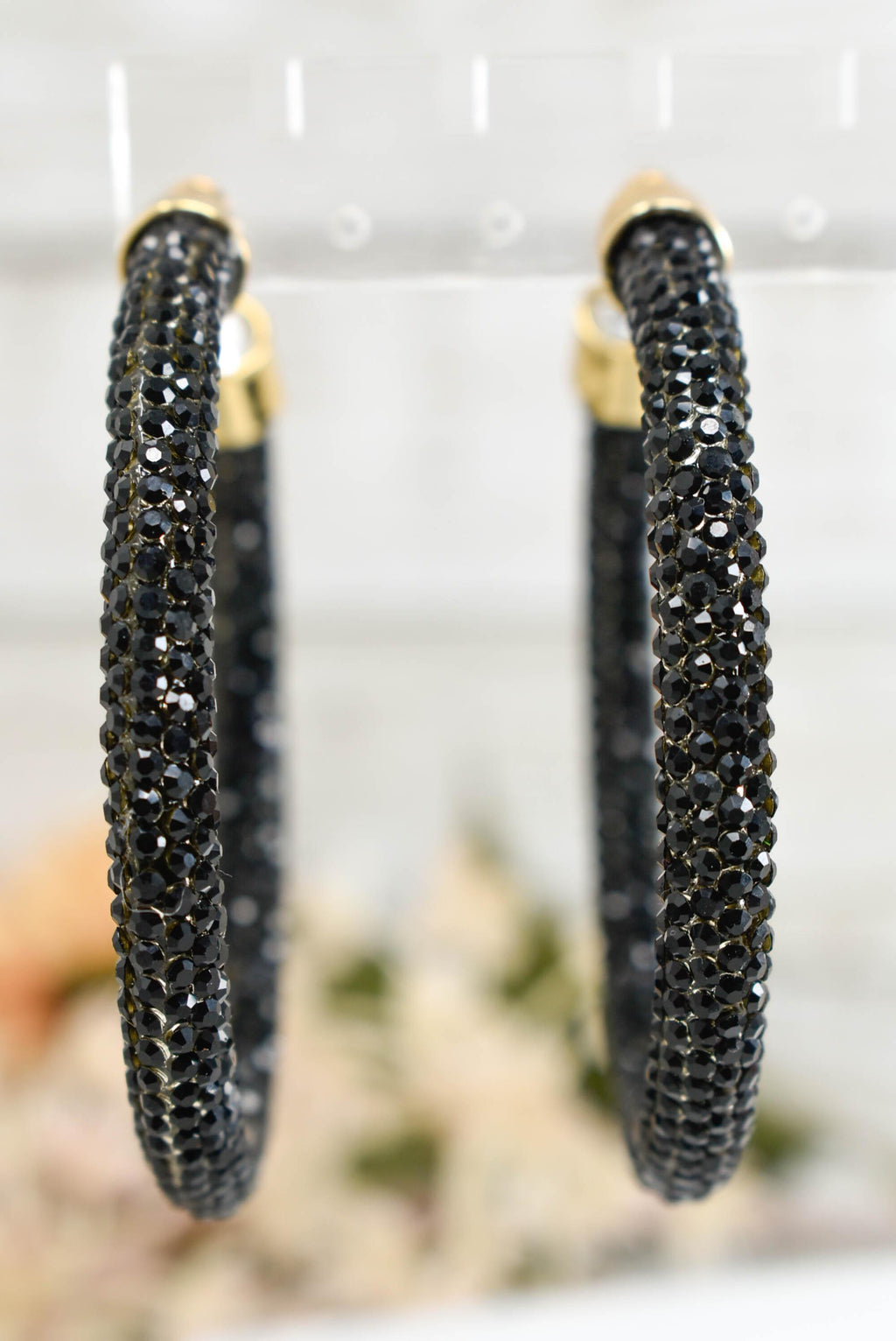 2.5" Ladies Bohemian Black Rhinestone Sparkle Wrap Pave Open Hoop Earrings Stone Accent Women Party Night Out