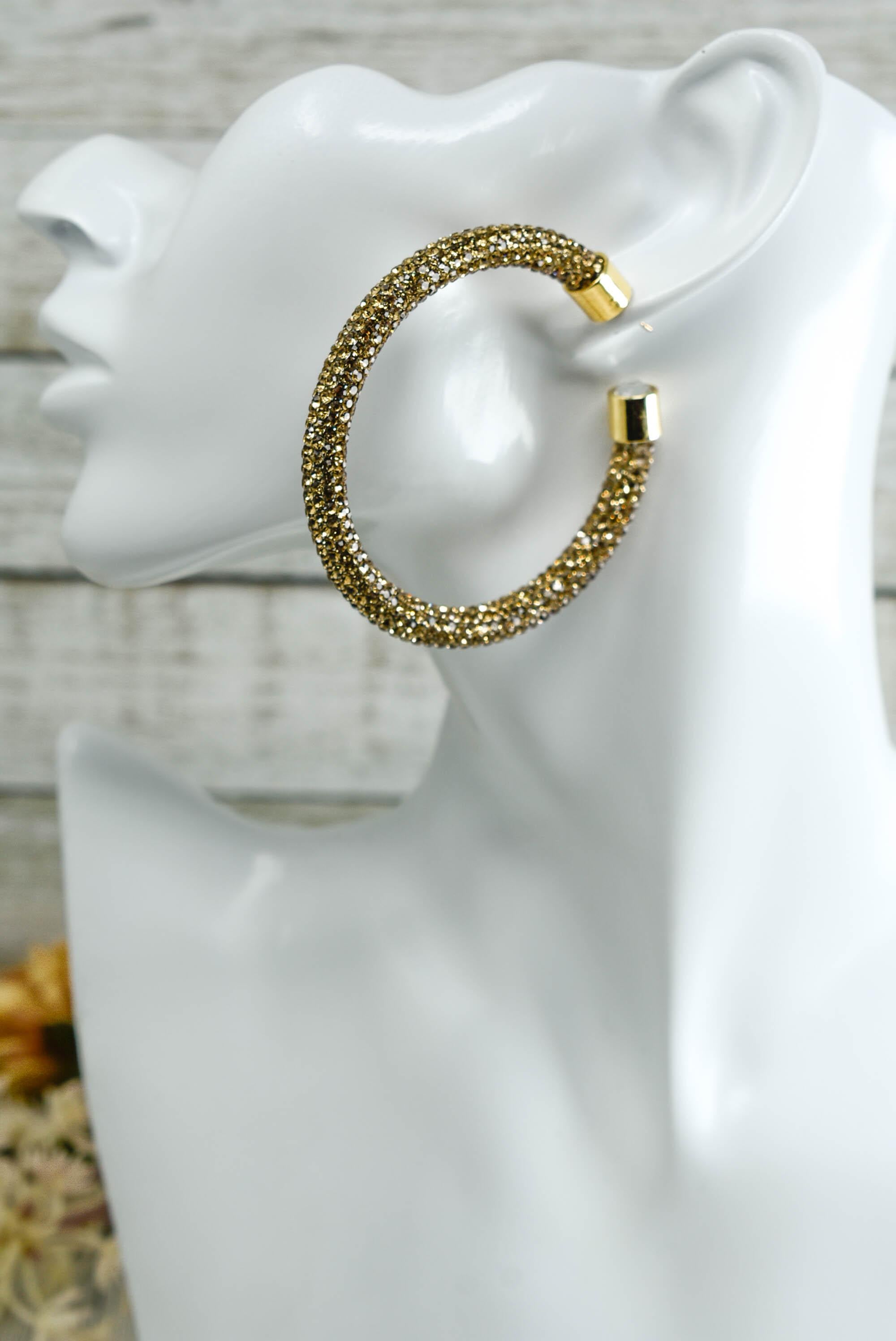 2.5" Ladies Bohemian Topaz Rhinestone Sparkle Wrap Pave Open Hoop Earrings Stone Accent Women Party Night Out