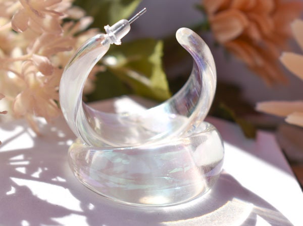 Translucent Iridescent Film Coating Clear Boho Women's Semi Wide Hoop Earrings