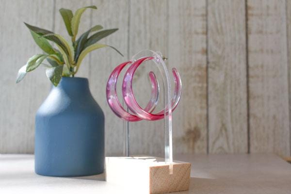 Tie Dye Pink Lucite Translucent Hoop Earrings