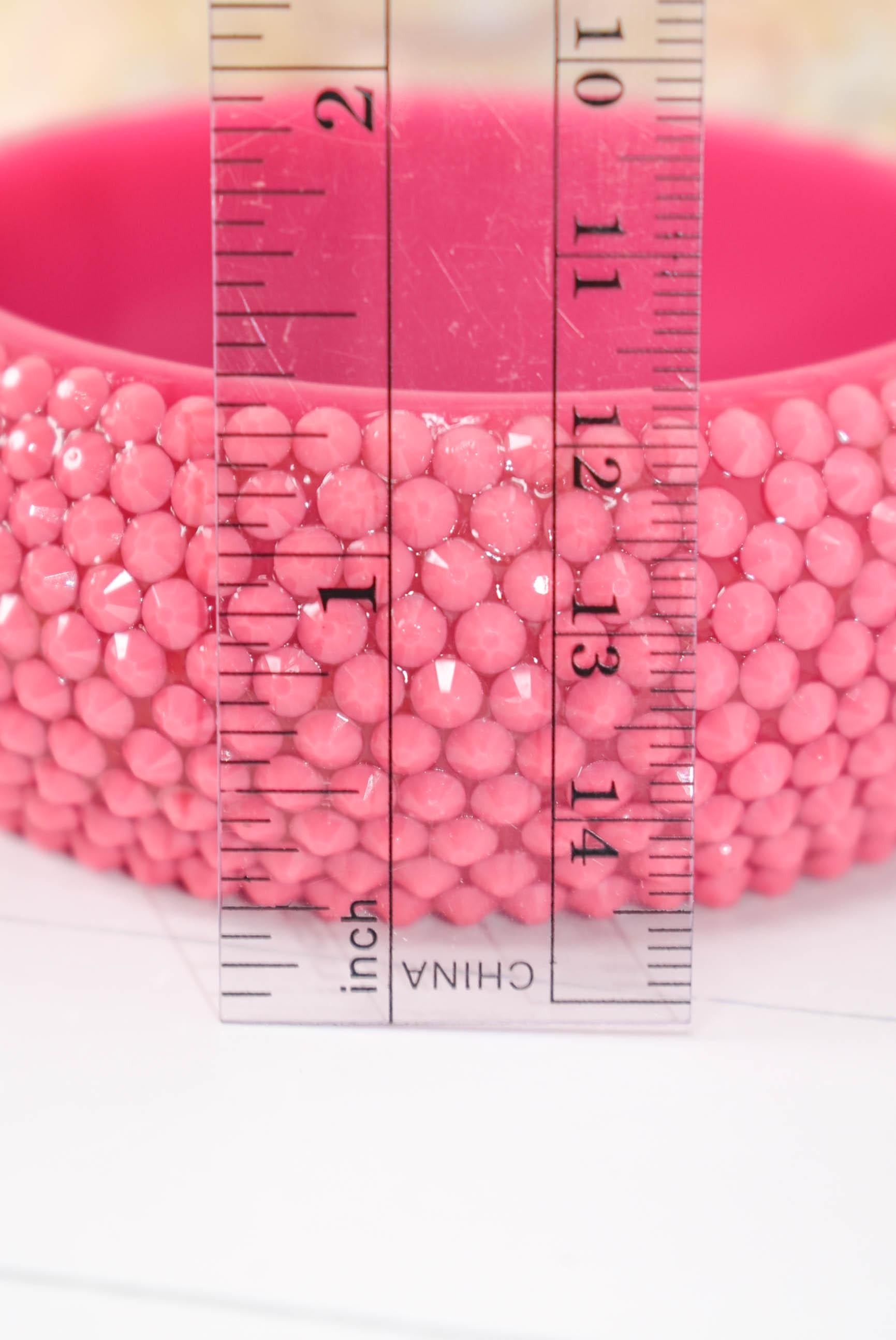 Retro Neon Pink Chunky Rhinestone Embellished Summer Bangle Bracelet